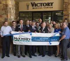 Ribbon-cutting at Victory Medical Center Craig Ranch with the McKinney Chamber of Commerce, Andrew Hillman among those pictured
